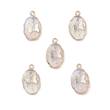 Opalite Pendants, Oval Charms with Golden Brass Edge, 22x13x3~5.5mm, Hole: 1.8mm