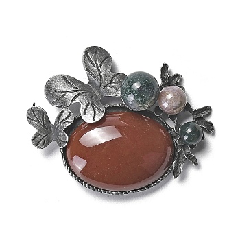 Resin Imitation Agate Oval Brooches, Butterfly Zinc Alloy Pins for Women, Gunmetal, Sienna, 53x67x22.5mm