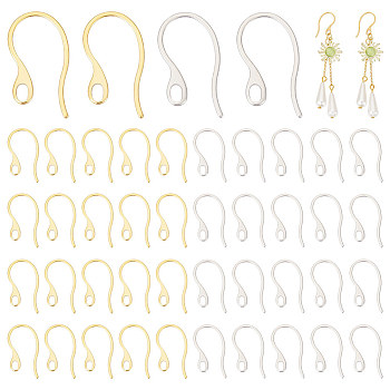 100Pcs 2 Colors 304 Stainless Steel Earring Hooks, Ear Wire, with Loops, Golden & Stainless Steel Color, 22x12x1mm, Hole: 3.5x2mm, Pin: 0.8x1mm, 50Pcs/color