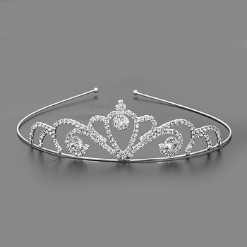 Fashionable Wedding Crown Rhinestone Hair Bands, Headpiece, Bridal Tiaras, with Iron and Brass Base, Silver Color Plated, Crystal, 115mm
