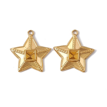 Ion Plating(IP) 304 Stainless Steel Pendants, Star Charms, Real 18K Gold Plated, 26x25x4.5mm, Hole: 2.5mm, inner diameter: 5x5mm