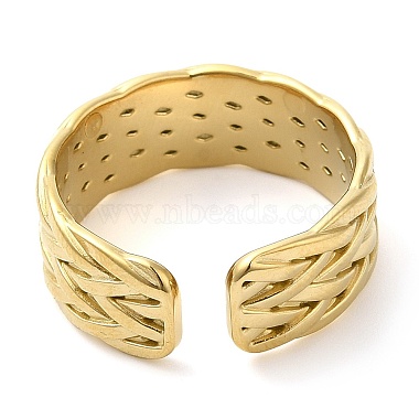 304 Stainless Steel Textured Open Cuff Ring for Women(RJEW-I098-34G)-3