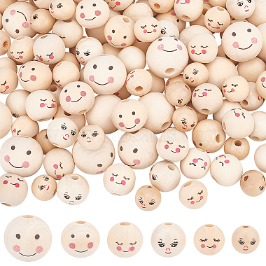 Mixed Color Smiling Face Wood European Beads