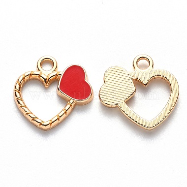 Light Gold Red Heart Alloy+Enamel Pendants