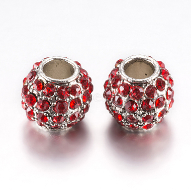 11mm Red Rondelle Alloy+Rhinestone Beads