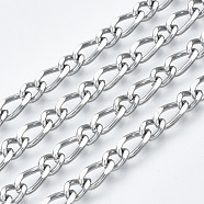 304 Stainless Steel Curb Chains, Figaro Chains, Diamond Cut Chains, with Spool, Unwelded, Stainless Steel Color, 8.5x4.3x1mm and 6.2x4.2x1mm, about 82.02 Feet(25m)/roll(CHS-S001-08A-P)