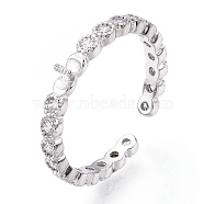 925 Sterling Silver Micro Pave Cubic Zirconia Open Cuff Ring Settings, for Half Drilled Beads, with S925 Stamp, Real Platinum Plated, US Size 7(17.3mm), Pin: 1mm.(STER-T007-04P)