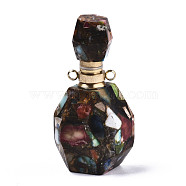 Assembled Synthetic Pyrite and Imperial Jasper Openable Perfume Bottle Pendants, with Brass Findings, Dyed, Coconut Brown, capacity: 1ml(0.03 fl. oz), 40~41x19.5~20x14~14.5mm, Hole: 1.8mm, Capacity: 1ml(0.03 fl. oz)(G-R481-14E)