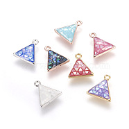 Brass Enamel Charms, with Freshwater Shell, Triangle, Mixed Color, 12x11x3mm, Hole: 1.2mm(KK-E763-11)