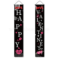 Rectangle Door Wall Hanging Polyester Sign for Festival, for Festival Party Decoration Supplies, Happy Valentine's Day , Black, 180x30cm, 2pcs/set(HJEW-WH0036-02D)