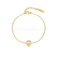 Cubic Zirconia Teardrop Link Bracelet with Golden Stainless Steel Cable Chains, Gold, 6-1/4 inch(16cm)(DH6731-3)