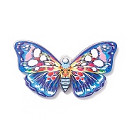 Printed Acrylic Pendants, Butterfly Charm, Blue, 26x46x2mm, Hole: 1.6mm(MACR-M021-03D)