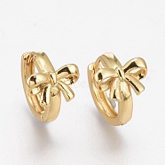Brass Huggie Hoop Earrings, Long-Lasting Plated, Ring with Bowknot, Real 18K Gold Plated, 14mm, Pin: 1mm(EJEW-L231-35G)