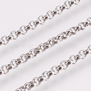 304 Stainless Steel Rolo Chains, Belcher Chain, with Spool, Unwelded, Stainless Steel Color, 3x1.2mm, about 32.8 Feet(10m)/roll(CHS-K008-09C)