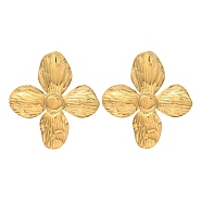 304 Stainless Steel Stud Earrings for Women, Flower, Real 18K Gold Plated, 33x30mm(EJEW-E291-03G)