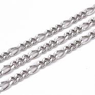 304 Stainless Steel Figaro Chains, Decorative Chains, Unwelded, Stainless Steel Color, 5~7x3.5x2mm(CHS-K001-82)