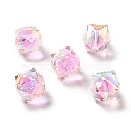 Two Tone UV Plating Rainbow Iridescent Acrylic Beads, Polygon, Pink, 15.5x16x16mm, Hole: 2.7~2.8mm(TACR-D010-02C)