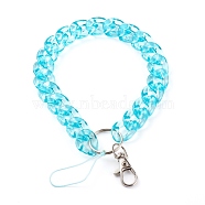 Transparent Acrylic Curb Chain Mobile Straps, with Nylon Thread and Alloy Swivel Clasps, Pale Turquoise, 22.5cm(HJEW-JM00452-02)