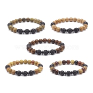 Natural Lava Rock & Wood Beaded Stretch Bracelet, Yoga Jewelry for Women, Mixed Color,  Inner Diameter: 2-1/4 inch(5.6cm)(BJEW-JB08534-02)