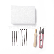 DIY Needle Felting Tools Set, with Iron Needles, Foam Chassis, Wooden Needle Handles & Scissor, Mixed Color, 72~120x5.5~90x2~29mm, 11pcs/set(DIY-D063-02P)
