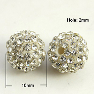 Resin Rhinestone Beads, Grade A, Round, Crystal, 10mm, Hole: 2mm(RB-A025-10mm-A01)