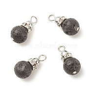 Natural Lava Rock Pendants, with Non-magnetic Synthetic Hematite and Platinum Tone Brass Crystal Rhinestone Findings, Round, 18x8.5~9mm, Hole: 2.5~3mm(PALLOY-JF01517)
