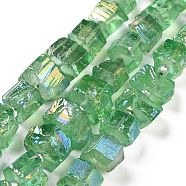 Electroplated Natural Quartz Beads Strands, Hexagon Prism, Irregular Shape, Light Green, 8~13x10~14x6~11mm, Hole: 1mm, about 15~16pcs/strand, 7.8~8 inch(20~20.5cm)(G-G767-02-02)