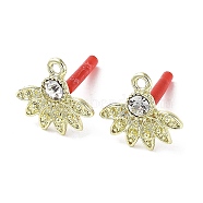 Rack Plating Alloy Flower Stud Earrings Finding, with Rhinestone & Horizontal Loops & 304 Stainless Steel Pin, Cadmium Free & Nickel Free & Lead Free, Golden, 15x16.5mm, Hole: 1.5mm, Pin: 0.6mm(EJEW-B030-11G)