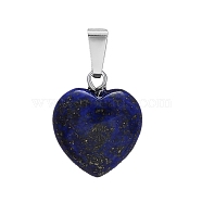Natural Lapis Lazuli Charms, with Silver Tone Metal Findings, Heart, 16x6mm(HEAR-PW0001-057-32)
