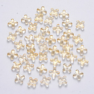Transparent Spray Painted Glass Beads, with Glitter Powder, Clover, Light Yellow, 8x8x3mm, Hole: 0.9mm(GLAA-R211-06-C06)