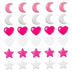 6Pcs 6 Style Spray Painted Brass Beads & Charms for Jewelry Making Findings, Heart & Star & Moon, Pink, 8.5~10x8~10x5.5~6mm, Hole: 2~2.3mm, 1pc/style(KK-LS0001-61)
