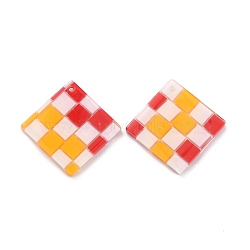 Checkerboard Style Rhombus Acrylic Pendants, Mixed Color, 28x28x2.5mm, Hole: 1.2mm(OACR-G008-01I)