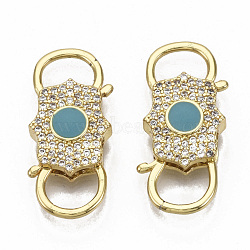 Brass Enamel Clasps, with Clear Cubic Zirconia, Nickel Free, Real 16K Gold Plated, 26.5x12x4.5mm(ZIRC-R110-021-NF)