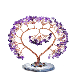 Natural Agate & Amethyst Tree of Life Display Decorations, Figurine Home Decoration, Reiki Energy Stone for Healing, 130x120mm(PW-WG77723-01)