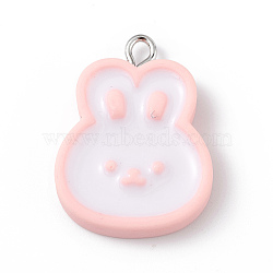 Opaque Resin Pendants, Cute Charms, with Platinum Tone Iron Loops, Rabbit, 26x19.5x5mm, Hole: 2mm(RESI-D064-03P-03)
