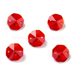 Electroplate Glass Links Connectors, Faceted, for Chandelier Prism Beads Chain, DIY Craft Jewelry Decoration, Octagon, Red, 14x14x7.5mm, Hole: 1.6mm(EGLA-I014-01L)