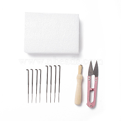 DIY Needle Felting Tools Set, with Iron Needles, Foam Chassis, Wooden Needle Handles & Scissor, Mixed Color, 72~120x5.5~90x2~29mm, 11pcs/set(DIY-D063-02P)