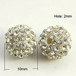 Resin Rhinestone Beads, Grade A, Round, Crystal, 10mm, Hole: 2mm(RB-A025-10mm-A01)