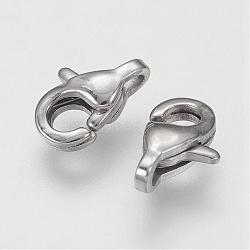 304 Stainless Steel Lobster Claw Clasps, Stainless Steel Color, 9.5x6x3.5mm, Hole: 1mm(STAS-F109-12P)