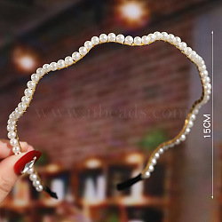 Waved Pearl Hair Bands, Bridal Hair Bands Party Wedding Hair Accessories for Women Girls, Golden, 150mm(OHAR-PW0001-177E)
