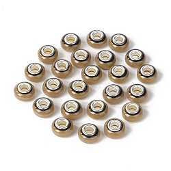 Rondelle Resin European Beads, Large Hole Beads, Imitation Stones, with Silver Tone Brass Double Cores, Camel, 13.5x8mm, Hole: 5mm(RPDL-A001-02-10)