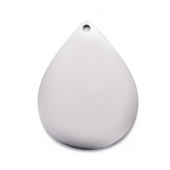 304 Stainless Steel Pendants, Stamping Blank Tag, Teardrop, Stainless Steel Color, 22x17x1mm, Hole: 1.2mm