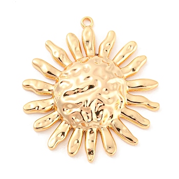 Rack Plating Brass Pendants, Textured, Sun Charm, Real 18K Gold Plated, 31x28x4mm, Hole: 1.5mm