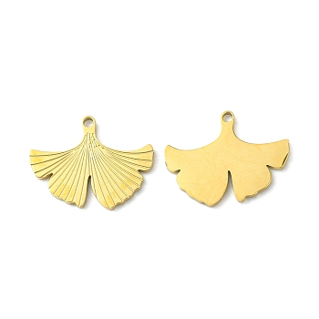 Ion Plating(IP) 304 Stainless Steel Manual Polishing Pendants, Ginkgo Leaf Charm, Golden, 13.5x16.5x1mm, Hole: 1.2mm