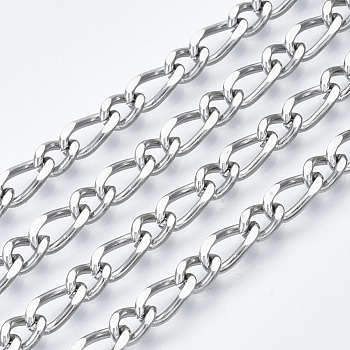 304 Stainless Steel Curb Chains, Figaro Chains, Diamond Cut Chains, with Spool, Unwelded, Stainless Steel Color, 8.5x4.3x1mm and 6.2x4.2x1mm, about 82.02 Feet(25m)/roll