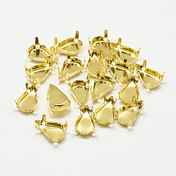 201 Stainless Steel Sew on Prong Settings, Claw Settings for Pointed Back Rhinestone, teardrop, Golden, Tray: 8x5mm, 9x6x4.5mm, Hole: 1mm