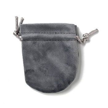 Velvet Storage Bags, Drawstring Pouches Packaging Bag, Oval, Gray, 9x7cm
