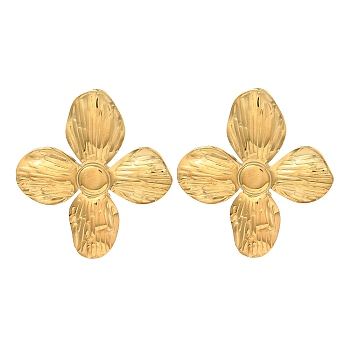 304 Stainless Steel Stud Earrings for Women, Flower, Real 18K Gold Plated, 33x30mm