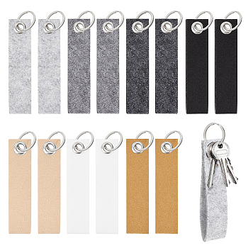 21 Sets 7 Colors Felt Tab Blank Keychain, with Iron Findings, Writeable Lanyard DIY Car Bag Decoration, Mixed Color, 12.8~13x2.9~3cm, 3 sets/color