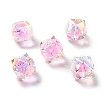 Two Tone UV Plating Rainbow Iridescent Acrylic Beads, Polygon, Pink, 15.5x16x16mm, Hole: 2.7~2.8mm